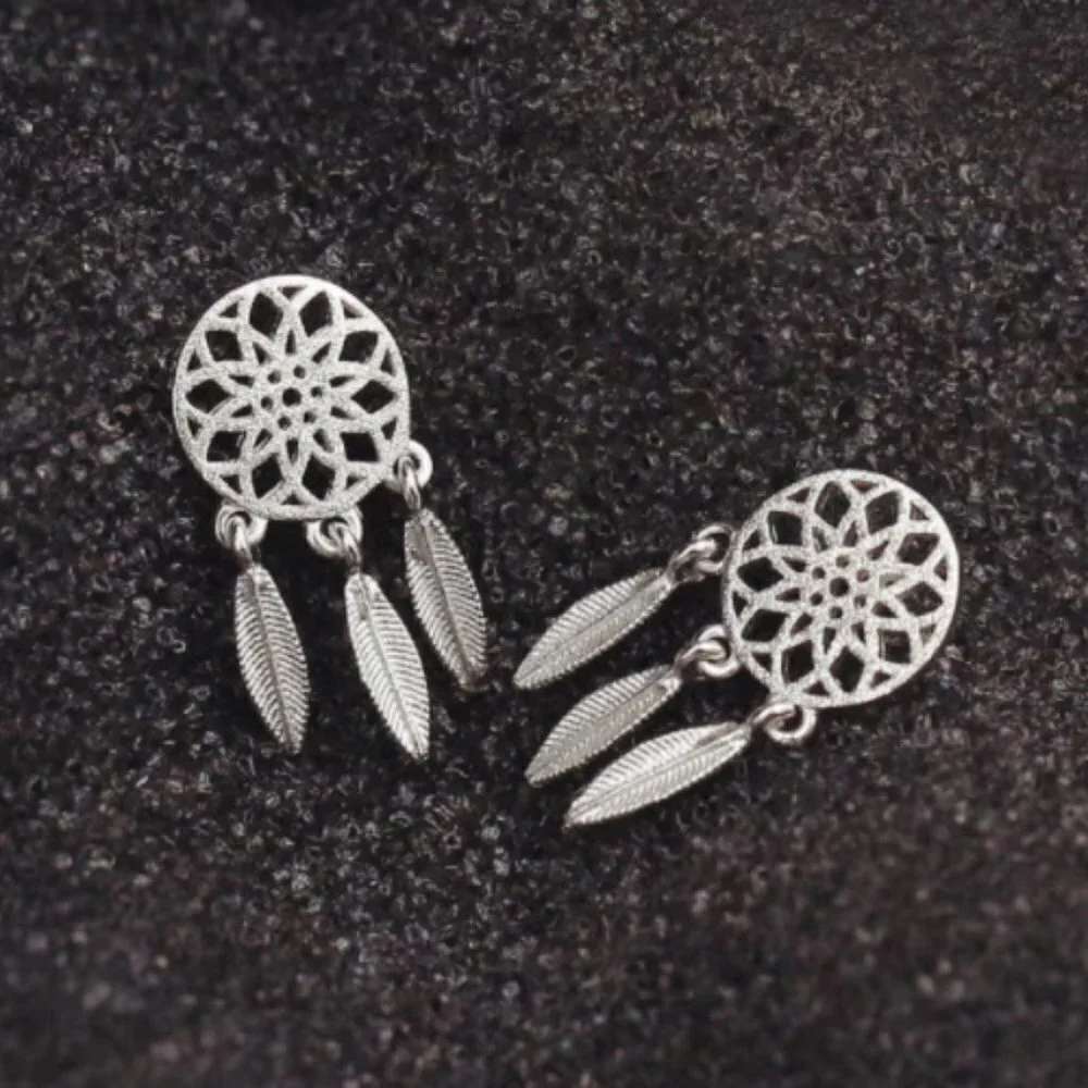 Jewelry earrings dreamcatcher stud studs 925 sterling silver boho style new